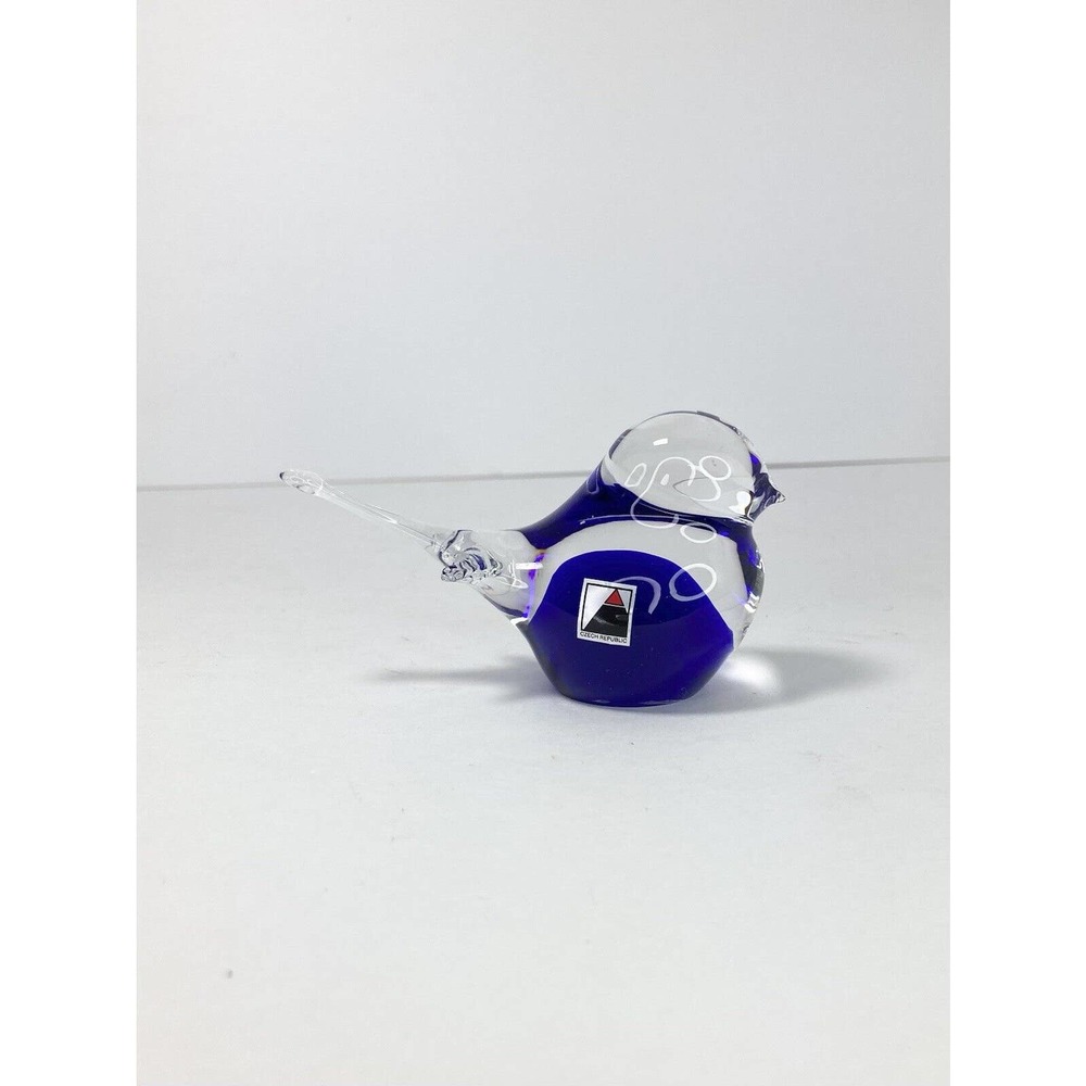 Czech Republic Handblown Art Glass Cobalt Blue Cat & Bird Figurines, 31/2” - Picture 2 of 11